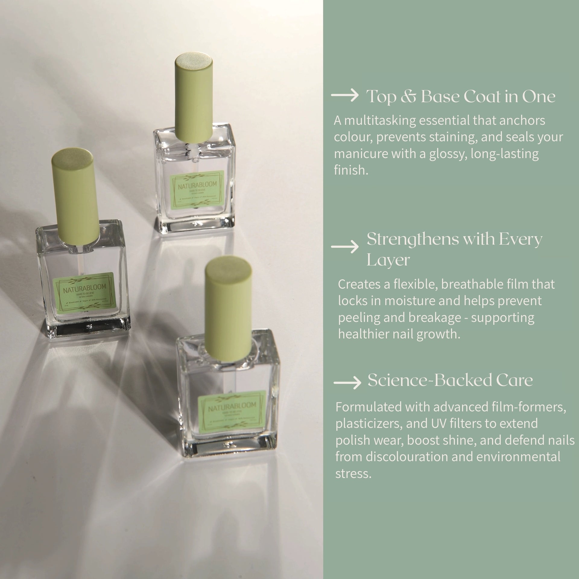 Hard to Believe 3 in 1: Nail Strengthener, Top & Base Coat